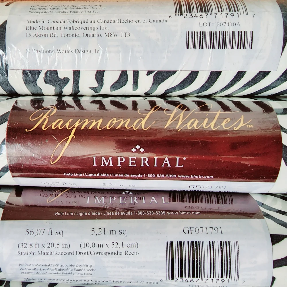 4 Roll Set - Vintage Zebra Print Wallpaper
